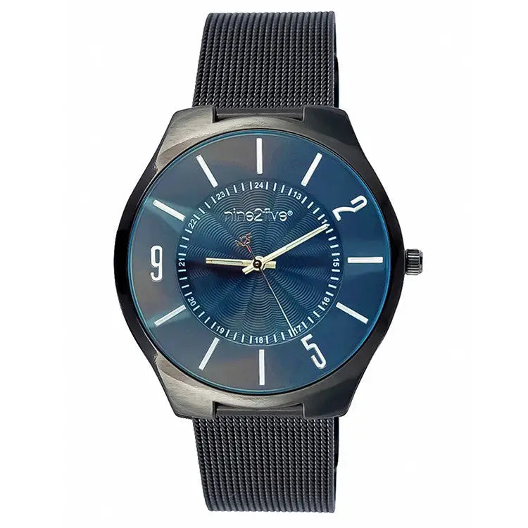 Nine2Five Men’s Neat Quartz Black Stainless Steel Mesh Watch