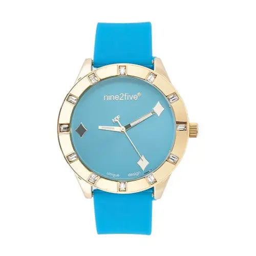 Nine2Five Women’s Diamonds Analog Quartz Blue Silicone Watch