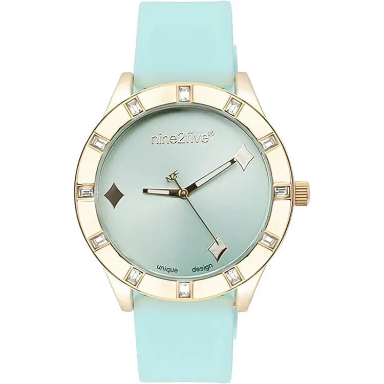 Nine2Five Women’s Diamonds Analog Quartz Mint Silicone Watch