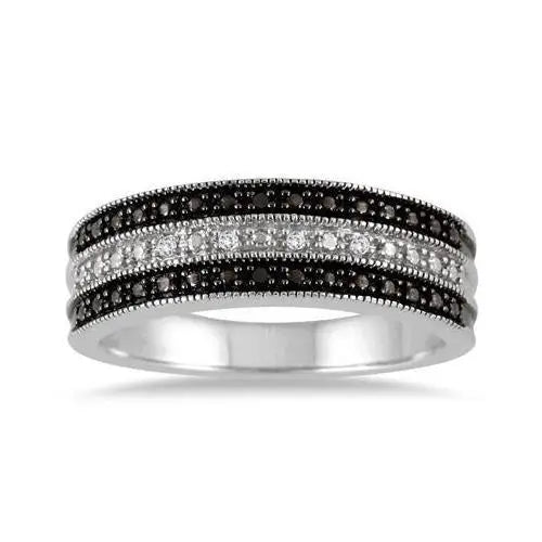 One of a Kind Diamond Black/White Sterling Silver Ring (with