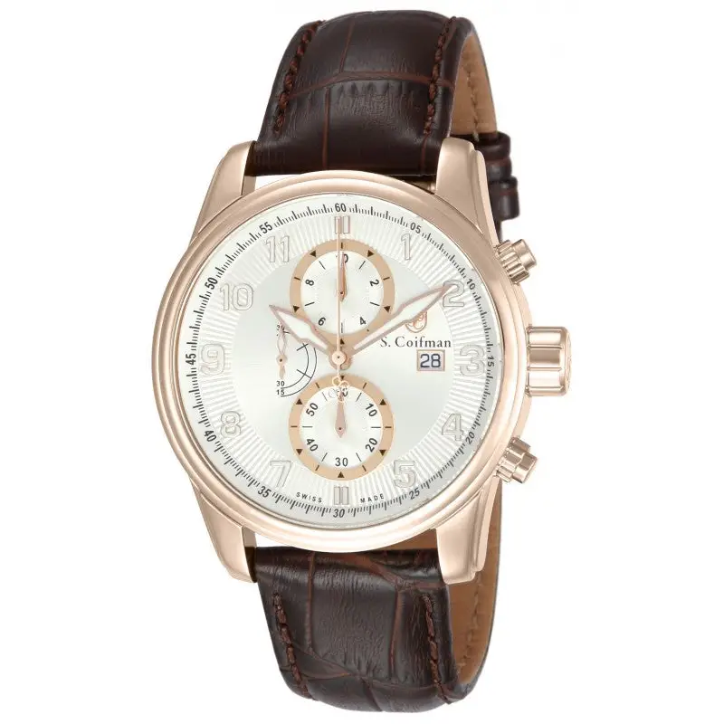 S. Coifman Men’s Chrono Quartz Rose Gold Plated Case Brown