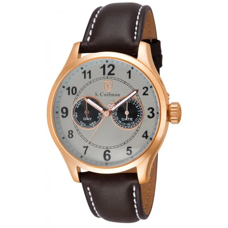S. Coifman Men’s Chrono Quartz Rose Gold Plated Case Brown