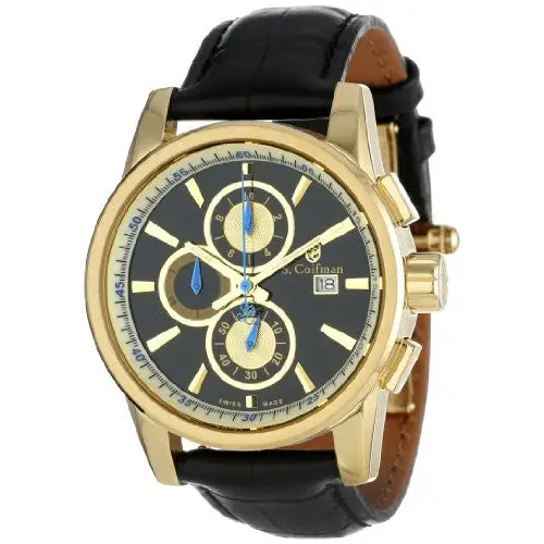 S. Coifman Men’s Chronograph Quartz Gold Plated Case Black