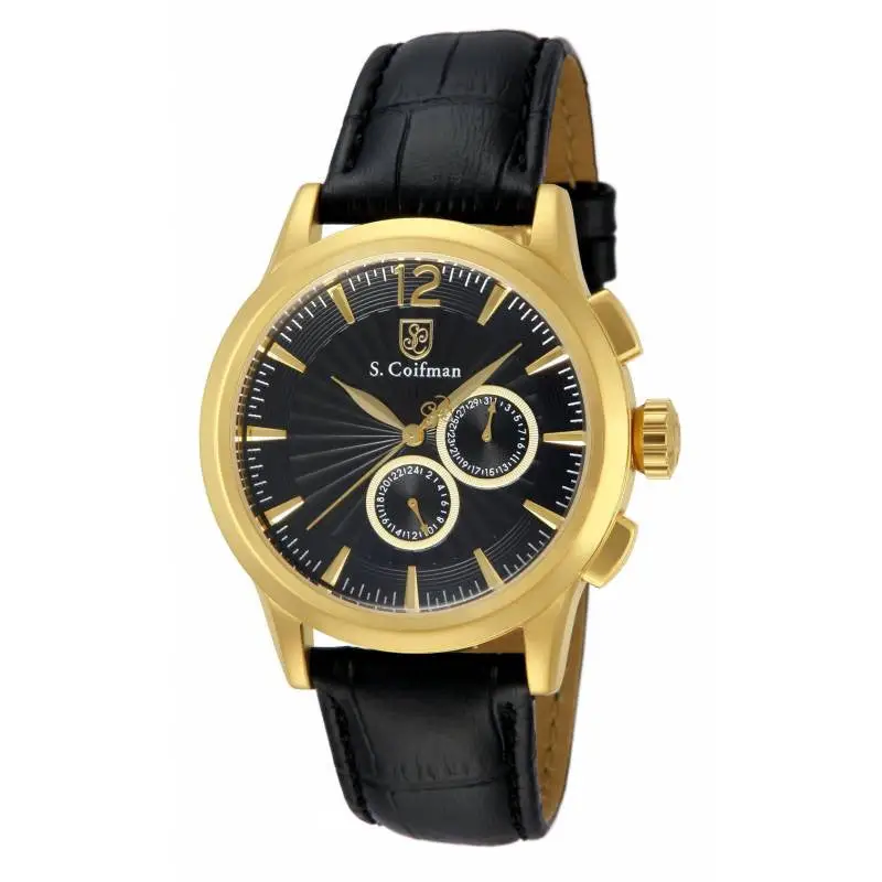 S. Coifman Men’s Chronograph Quartz Gold Plated Case Black
