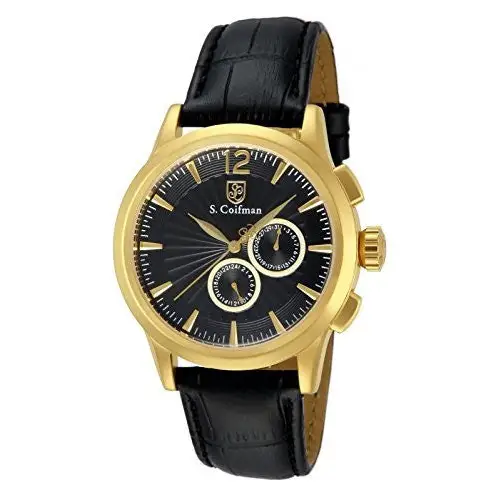 S. Coifman Men’s Chronograph Quartz Gold Plated Case Black