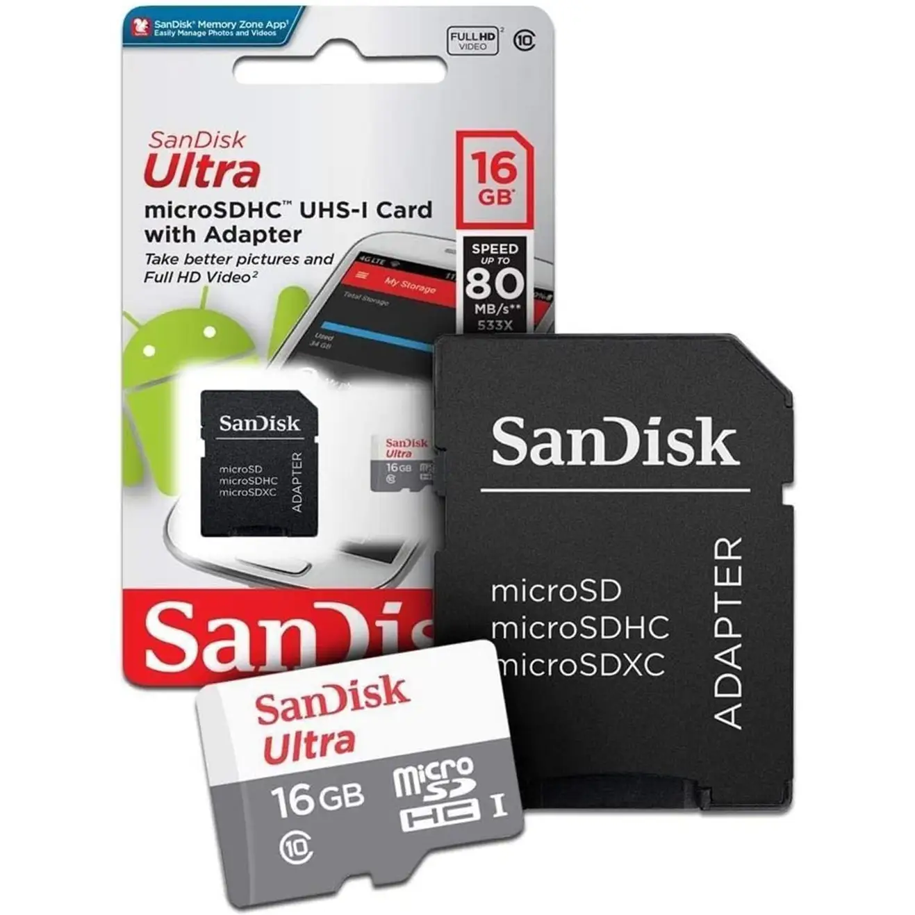 SanDisk Ultra 16 GB Micro SDHC UHS-I Memory Card w/ Adapter