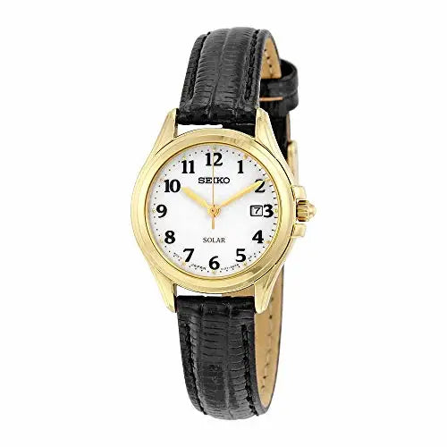 Seiko Core Black Leather strap Band White Dial Watch SUT254