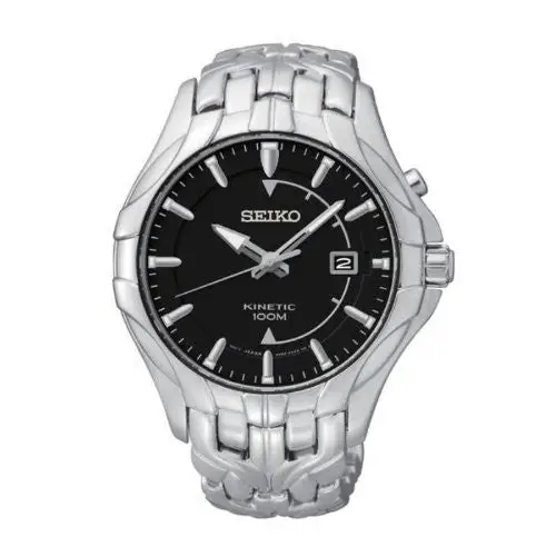 Seiko Kinetic Black Dial Stainless Steel Mens Watch SKA585 -