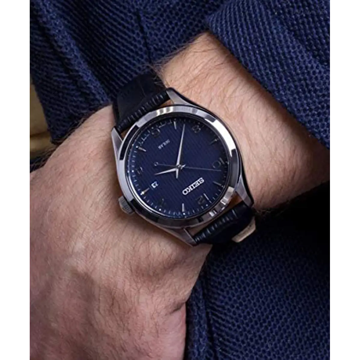 Seiko Men Essentials Solar Blue Dial Stainless Steel/Black