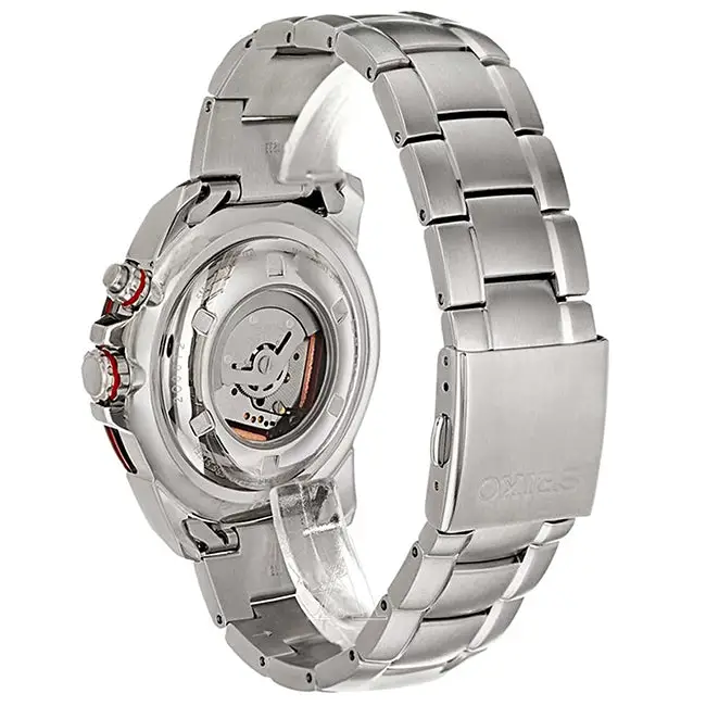 Seiko Men’s 100m Silver Tone Stainless Steel Black Dial Red