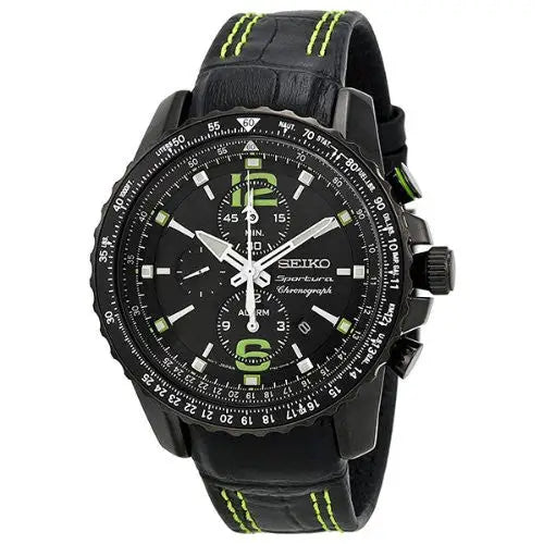 Seiko Men’s Sportura Chronograph Black Dial and Leather