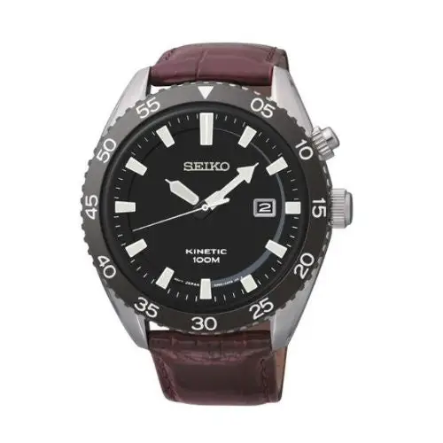 Seiko SKA627 Red Leather Black Dial Kinetic Men’s Watch -