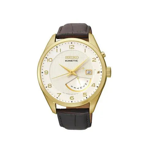 Seiko SRN052 Brown Leather Gold Bezel Kinetic Men’s Watch -