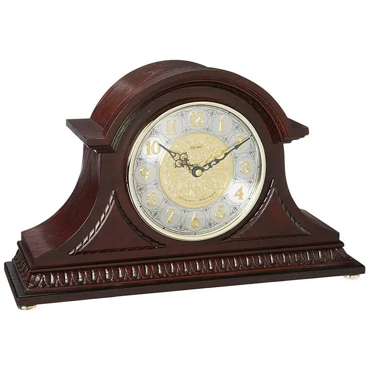 Seiko Tambour Analog Quartz Solid Oak Case Chiming Mantel