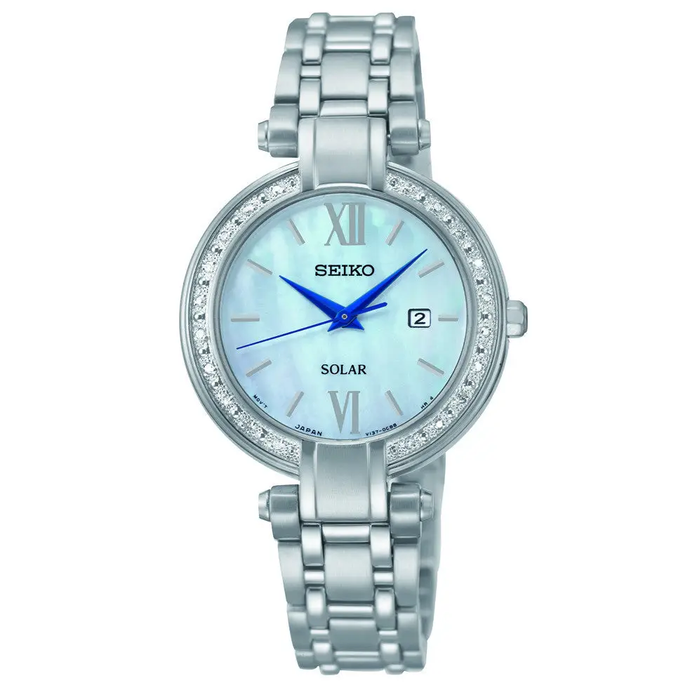 Seiko Women’s Silver Tone Mother of Pearl Diamonds Dress