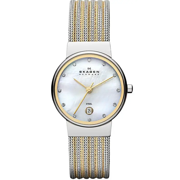 Skagen Women’s Ancher Two-Toned Striped Steel Mesh Watch