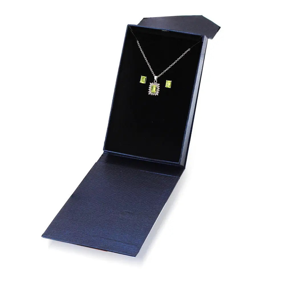 Sterling Silver Green Amethyst Pendant Necklace Set