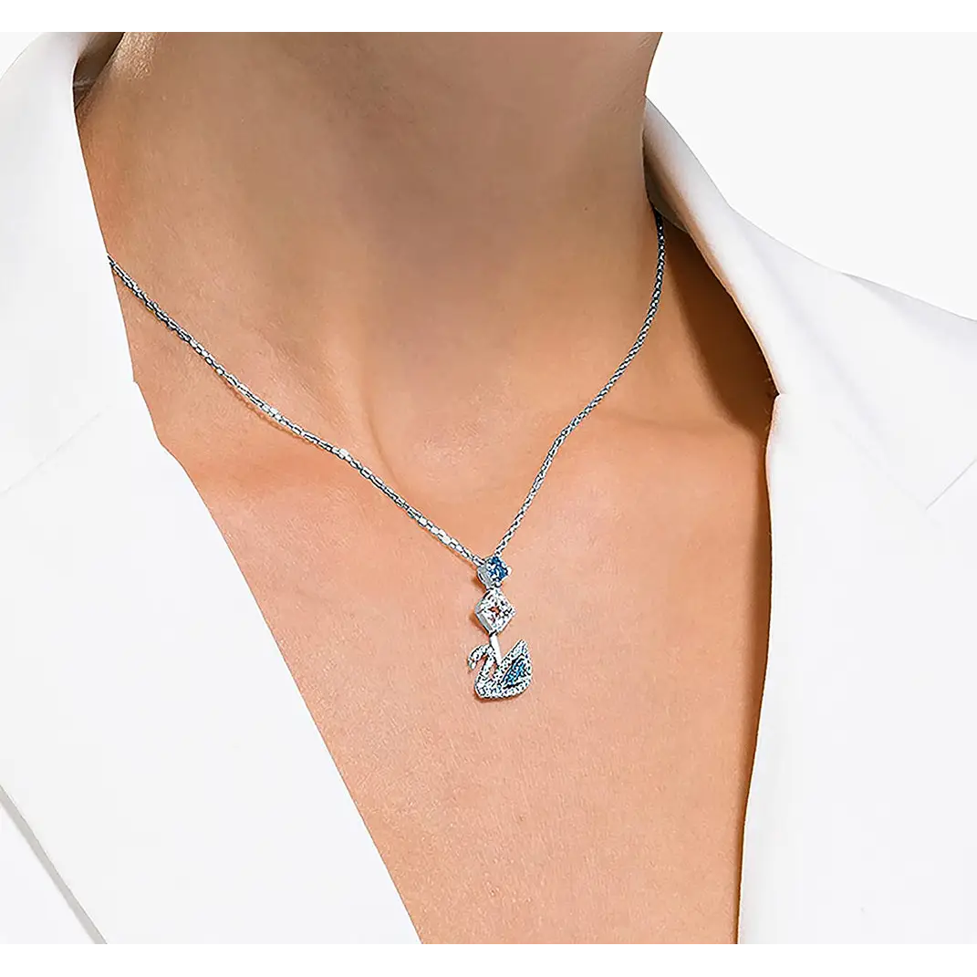 Swarovski Dazzling Swan Rhodium Plated White/Blue Crystals Y