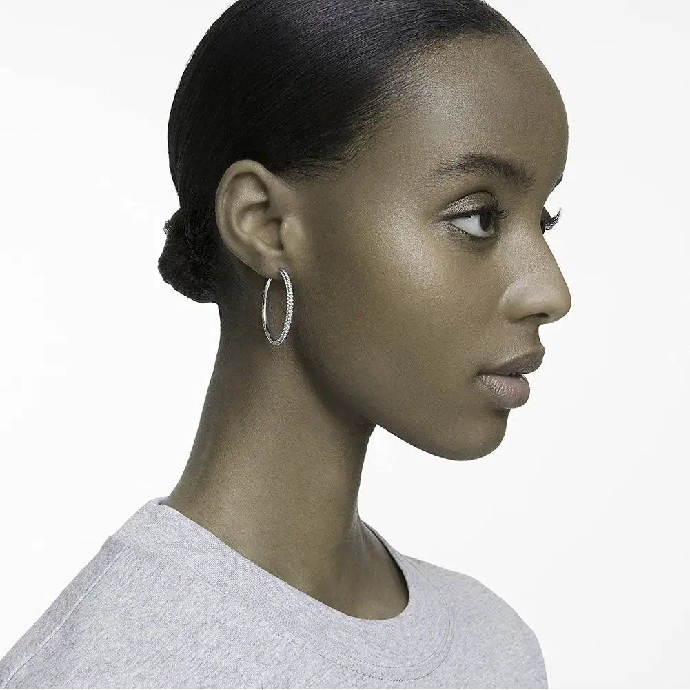 Swarovski Stone Rhodium Plated White Crystals Hoop Earrings