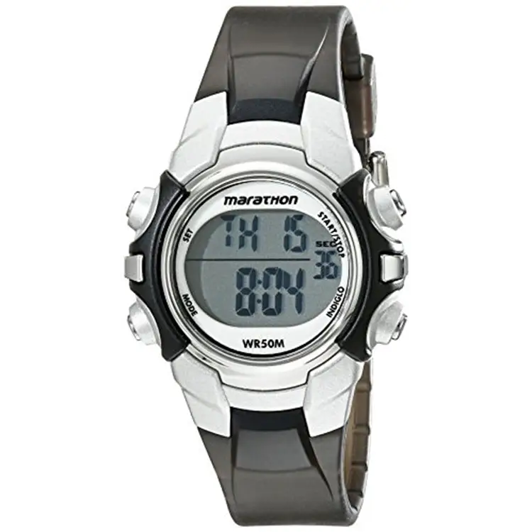 Timex Unisex Digital Mid-Size Black/Silver-Tone Resin Strap