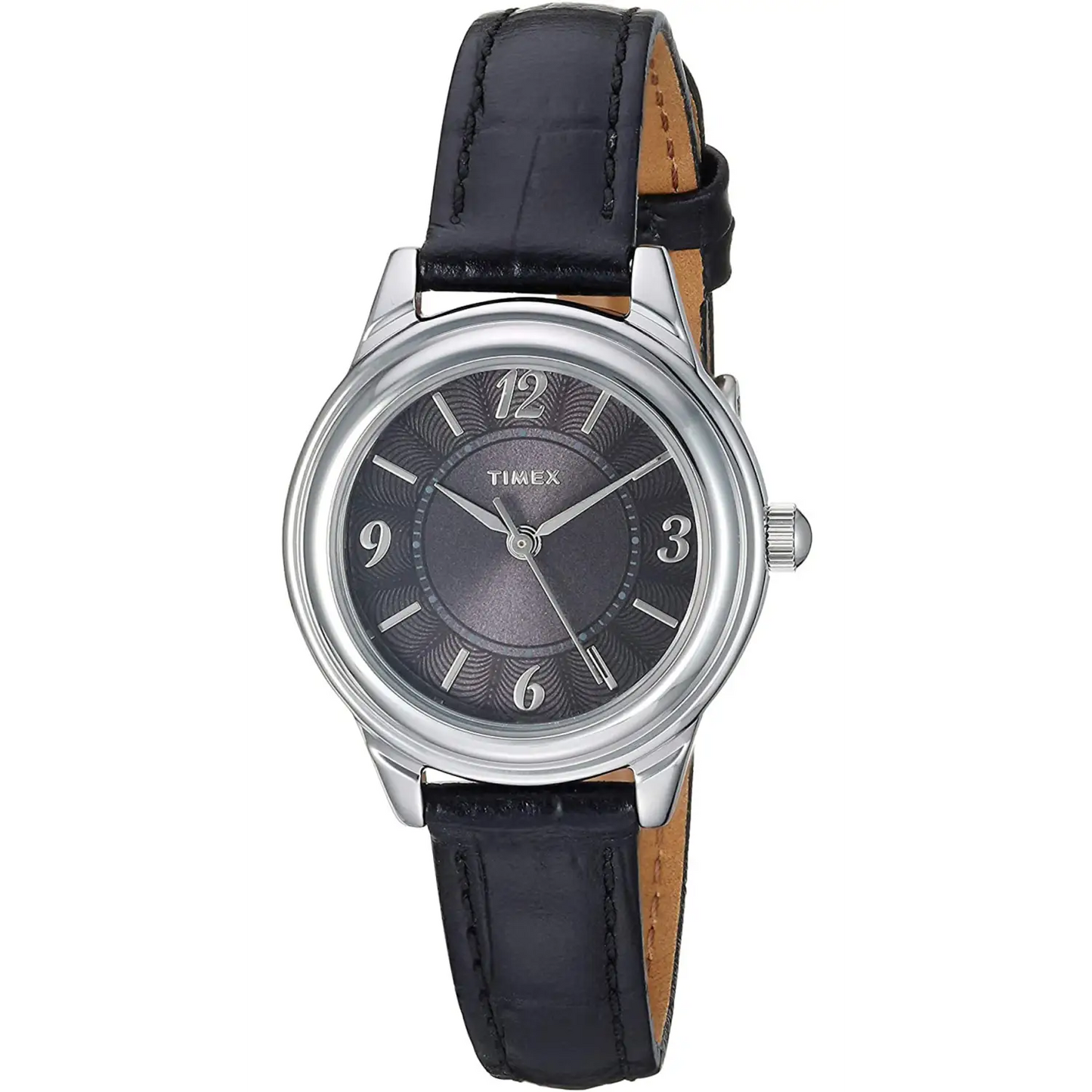 Timex Women’s Classic Quartz Silver Tone Brass/Black Leather