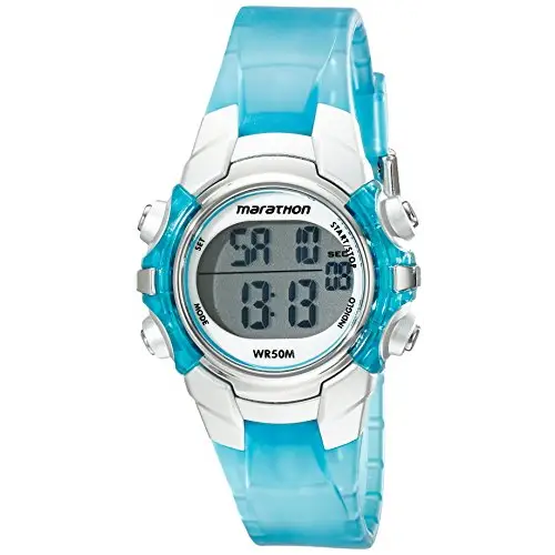 Timex Women s Marathon 50m Digital Night Light Blue Resin Watch T5K817 shopemco
