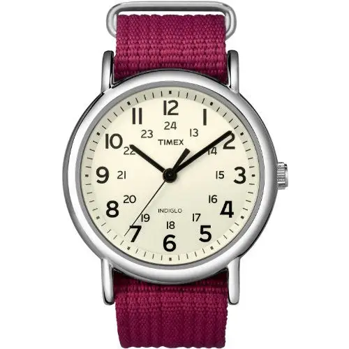 Timex Women’s T2N652 Weekender Fushia Slip-Thru Nylon Strap