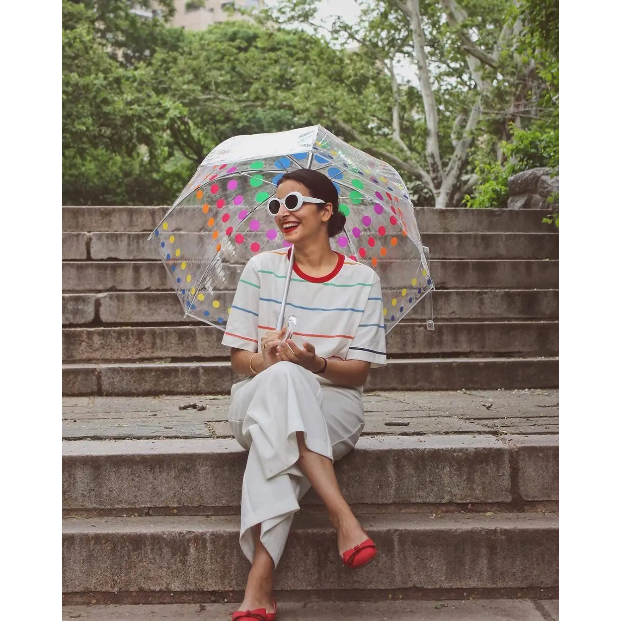 Totes Signature Manual Clear Bubble Umbrella (Primary Dots)
