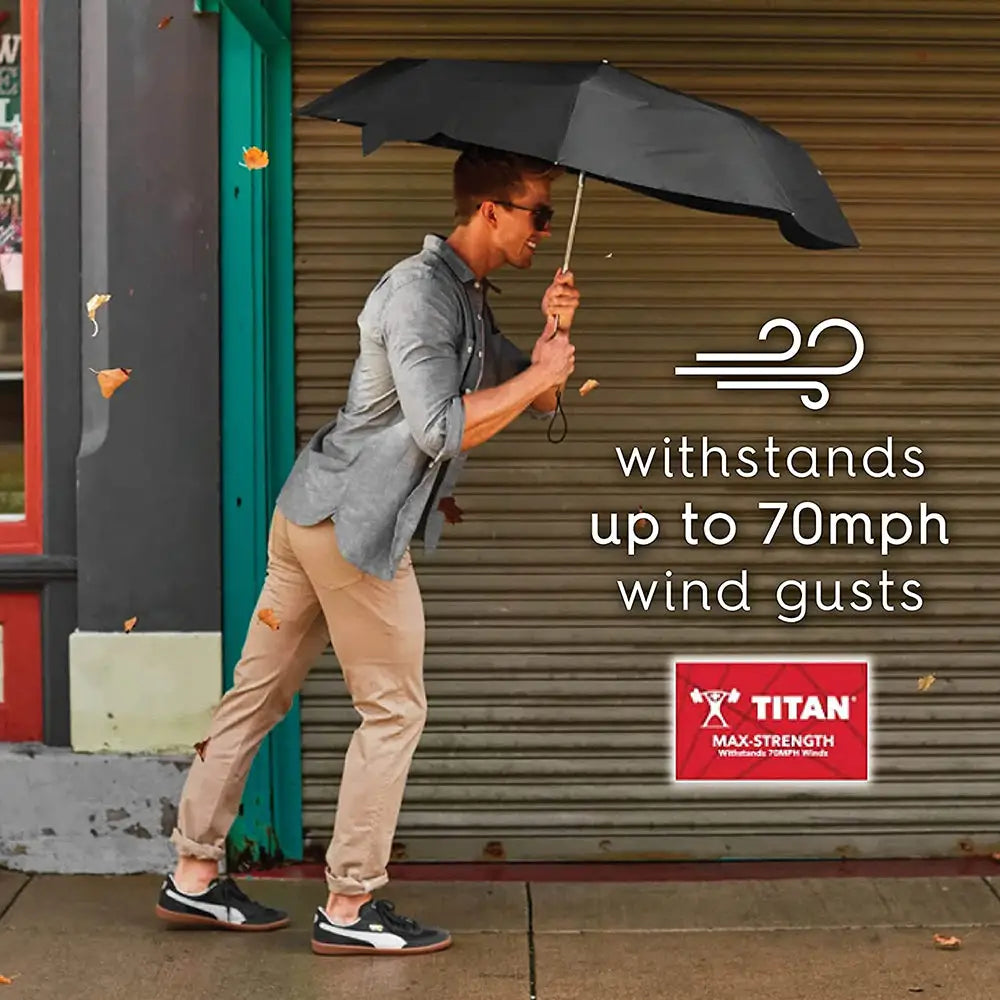 Totes Titan Auto Open/Close Compact Travel Umbrella (Black)