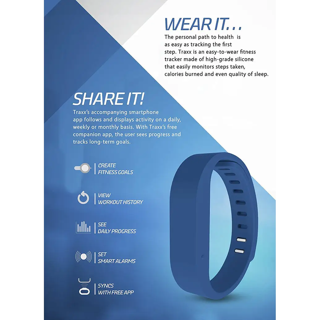 Traxx Bluetooth Activity Tracker Blue TRX10BL - Misc