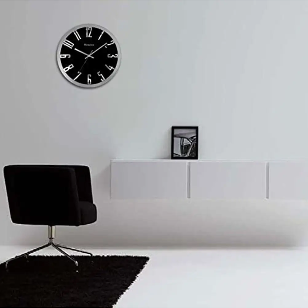 Westclox 12 Round 3D Analog Metallic Silver Wall Clock Black