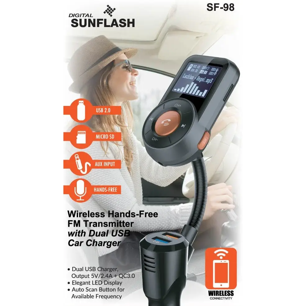 Wireless Hands-Free FM Transmitter With Dual USB Charger