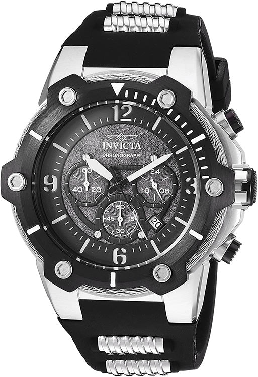 Invicta Men's Bolt Quartz Chrono 100m S. Steel Black Polyurethane Watch 25470