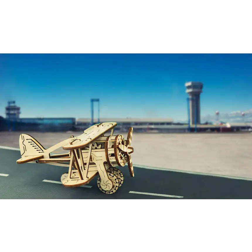 502328 Wooden City 3D Puzzle Building Mechanical Biplane