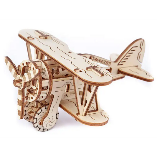 502328 Wooden City 3D Puzzle Building Mechanical Biplane