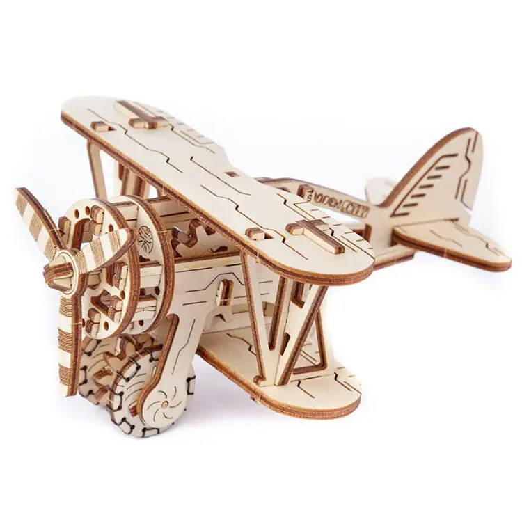 502328 Wooden City 3D Puzzle Building Mechanical Biplane