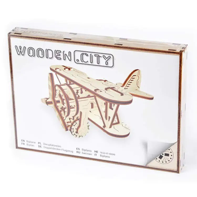 502328 Wooden City 3D Puzzle Building Mechanical Biplane