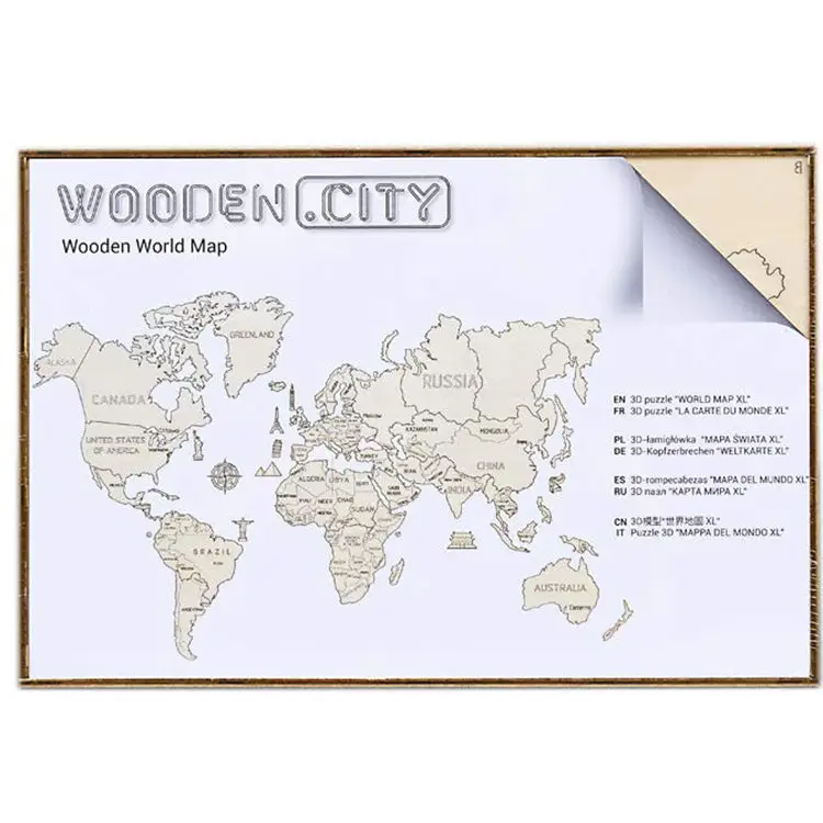 502340 Wooden City Wall Mounted World Map (22x15 inches -