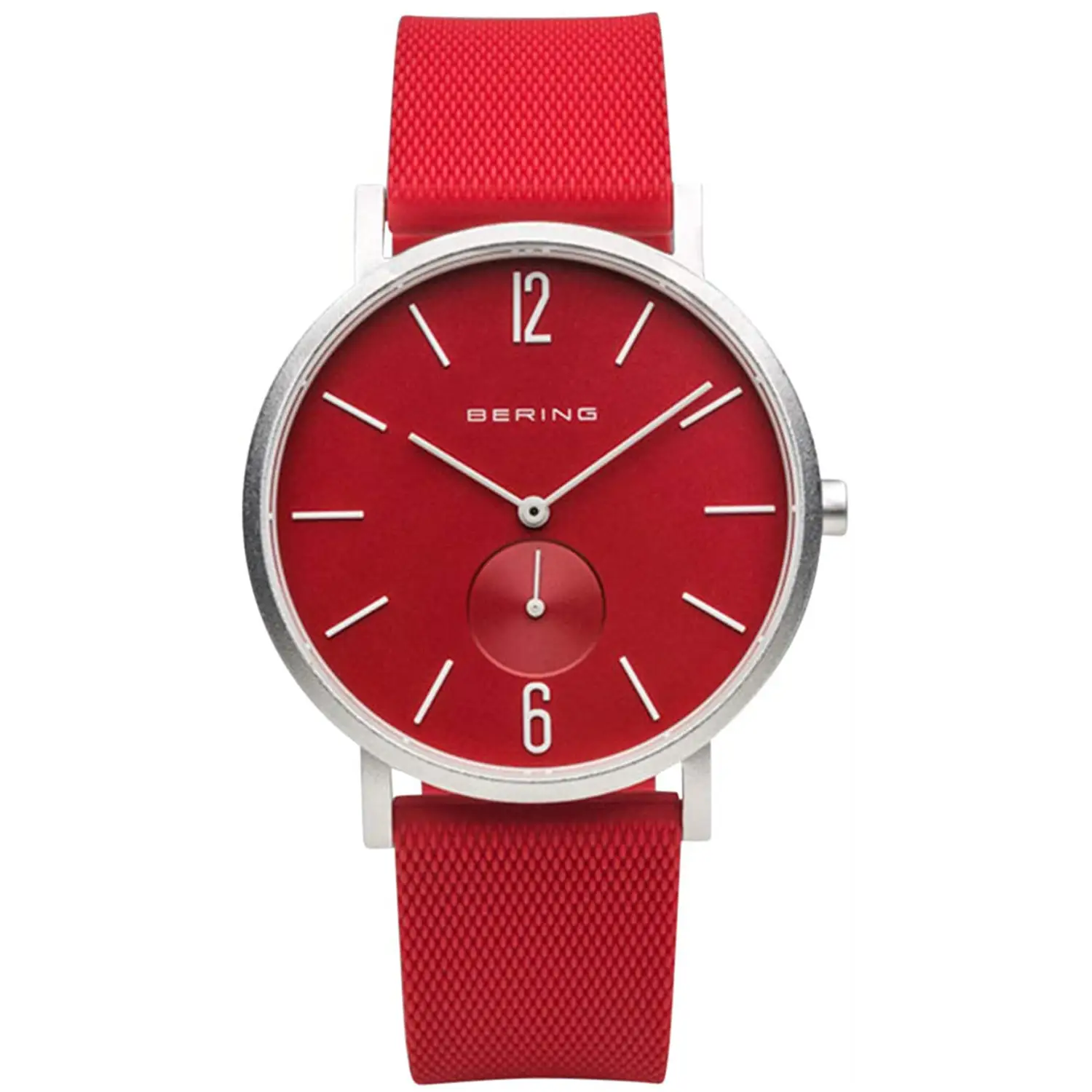 Bering Women’s Aurora Quartz Aluminum/Red Silicone Watch