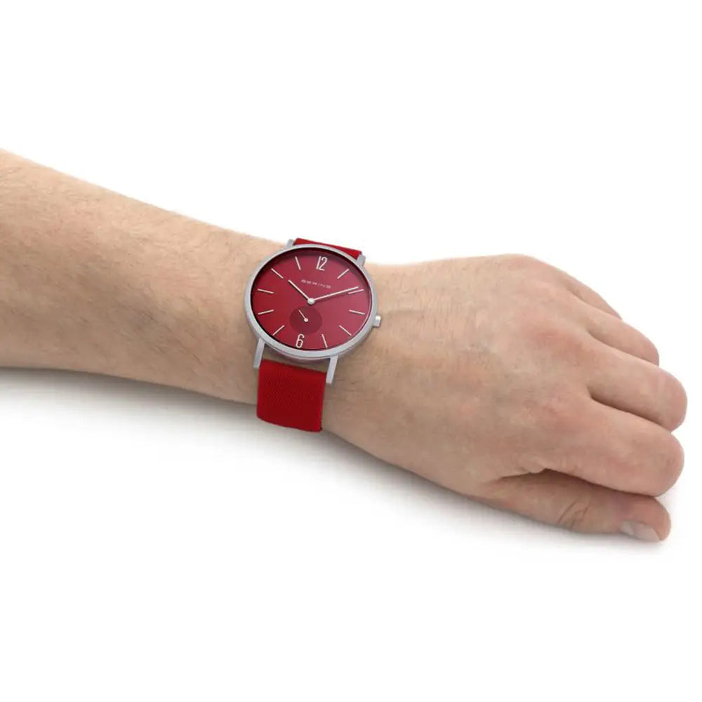 Bering Women’s Aurora Quartz Aluminum/Red Silicone Watch