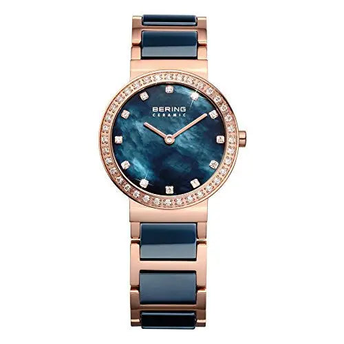 Bering Women’s Crystal Accented Blue Ceramic & Rose Gold