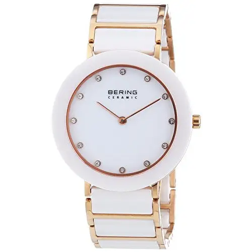 Bering Women’s Crystal Accented White Ceramic & Rose Gold