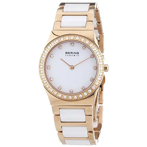 Bering Women’s Swarovski Crystals White Ceramic Gold Tone