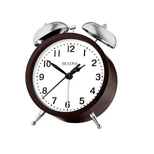 Bulova Analog Quartz Bent Wood Espresso Bell Alarm Clock