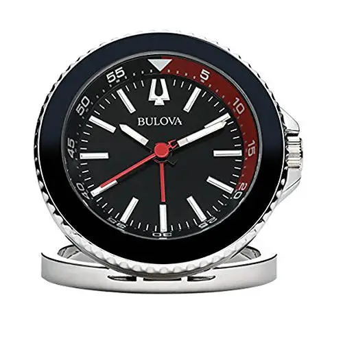 Bulova Diver Travel Clock Stailess Steel Case/ Black Metal