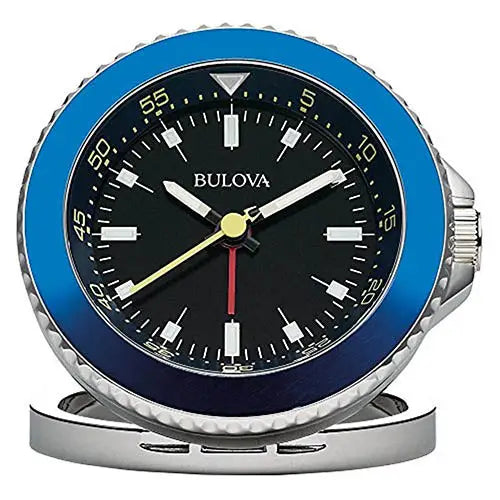 Bulova Diver Travel Clock Stainless Steel Case/ Blue Metal