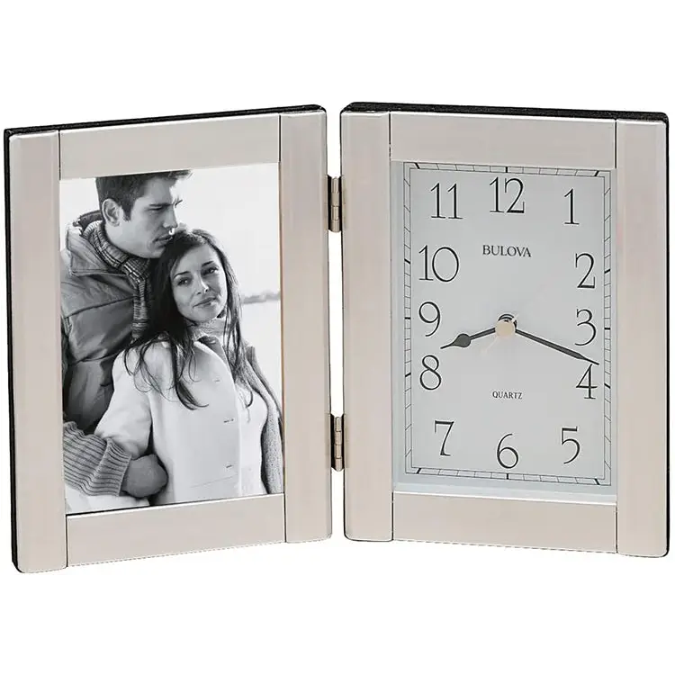 Bulova Forte II Picture Frame and Desk Clock Brushed