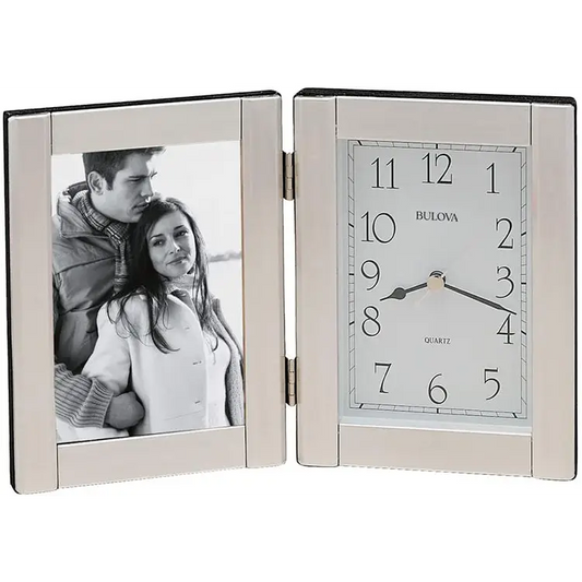 Bulova Forte II Picture Frame and Desk Clock Brushed
