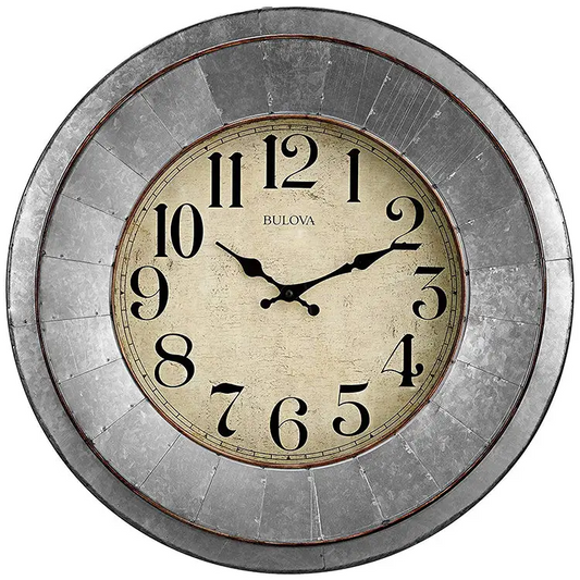 Bulova Industrial Galvanized Silver Tone Wall Clock C4839 -