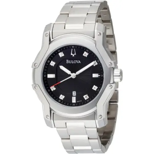 Bulova Men’s 96D109 Diamond Black Dial Bracelet Watch -